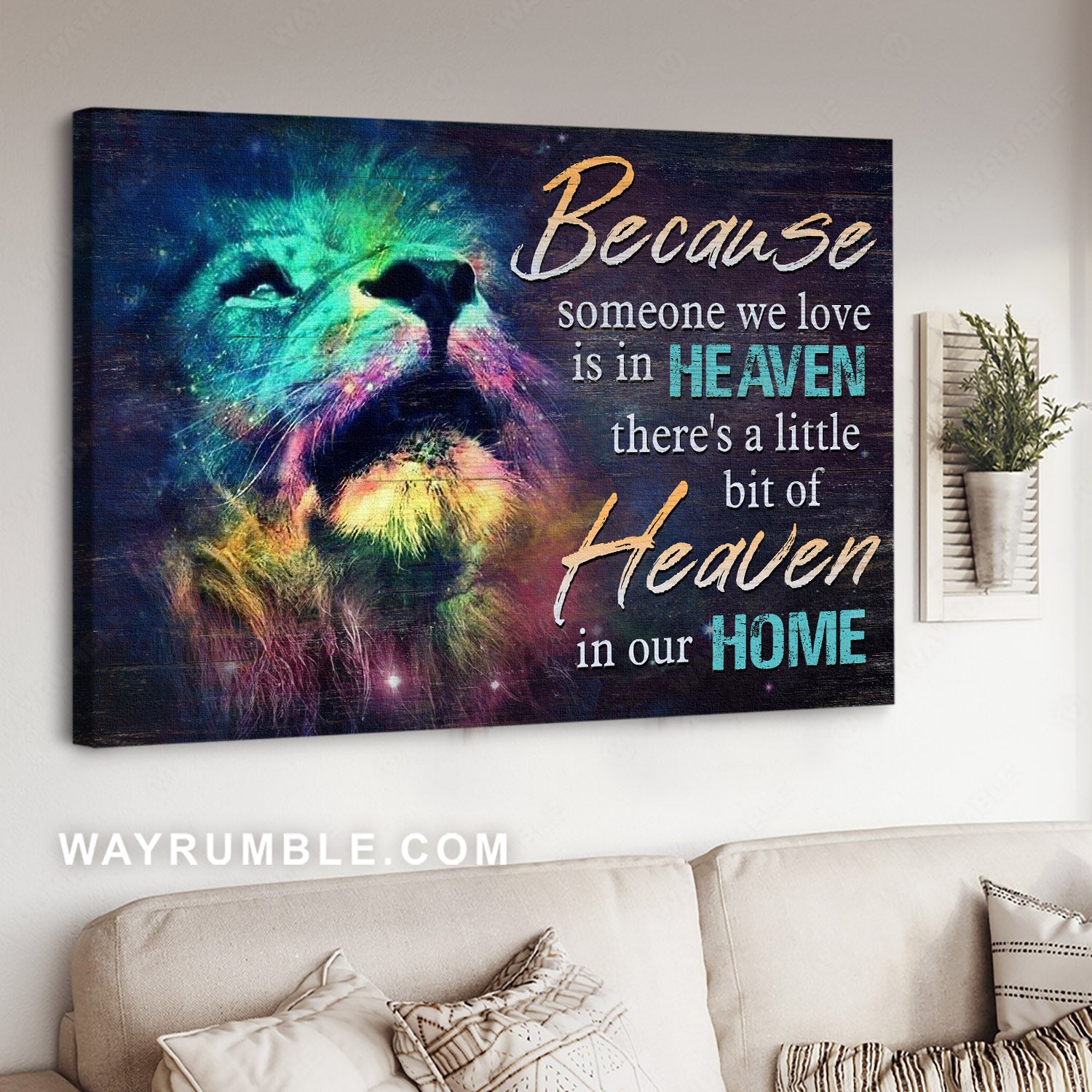 Watercolor lion, Memorial gift, There's a little bit of heaven in our home - Heaven Landscape Canvas Prints, Home Decor Wall Art
