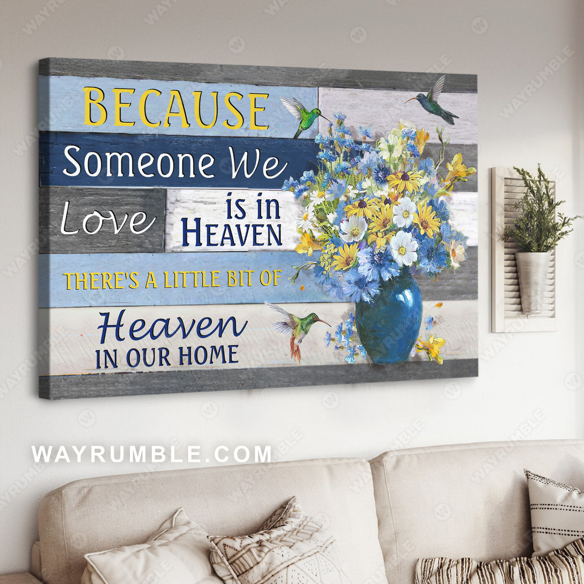 Flower vase, Hummingbird painting, Colorful daisies, There's a little bit of heaven in our home - Heaven Landscape Canvas Prints, Wall Art