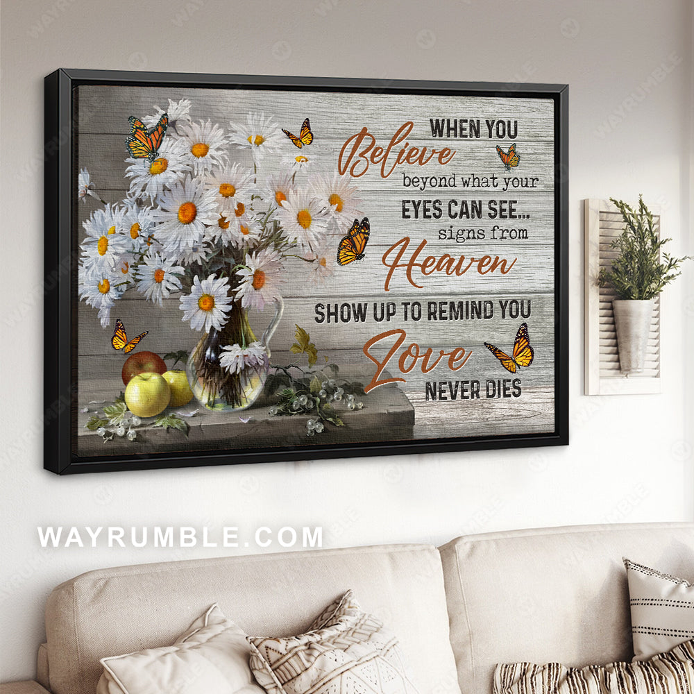 Pretty daisy vase, Beautiful butterfly, Apple, When you believe - Heaven Landscape Canvas Prints, Wall Art