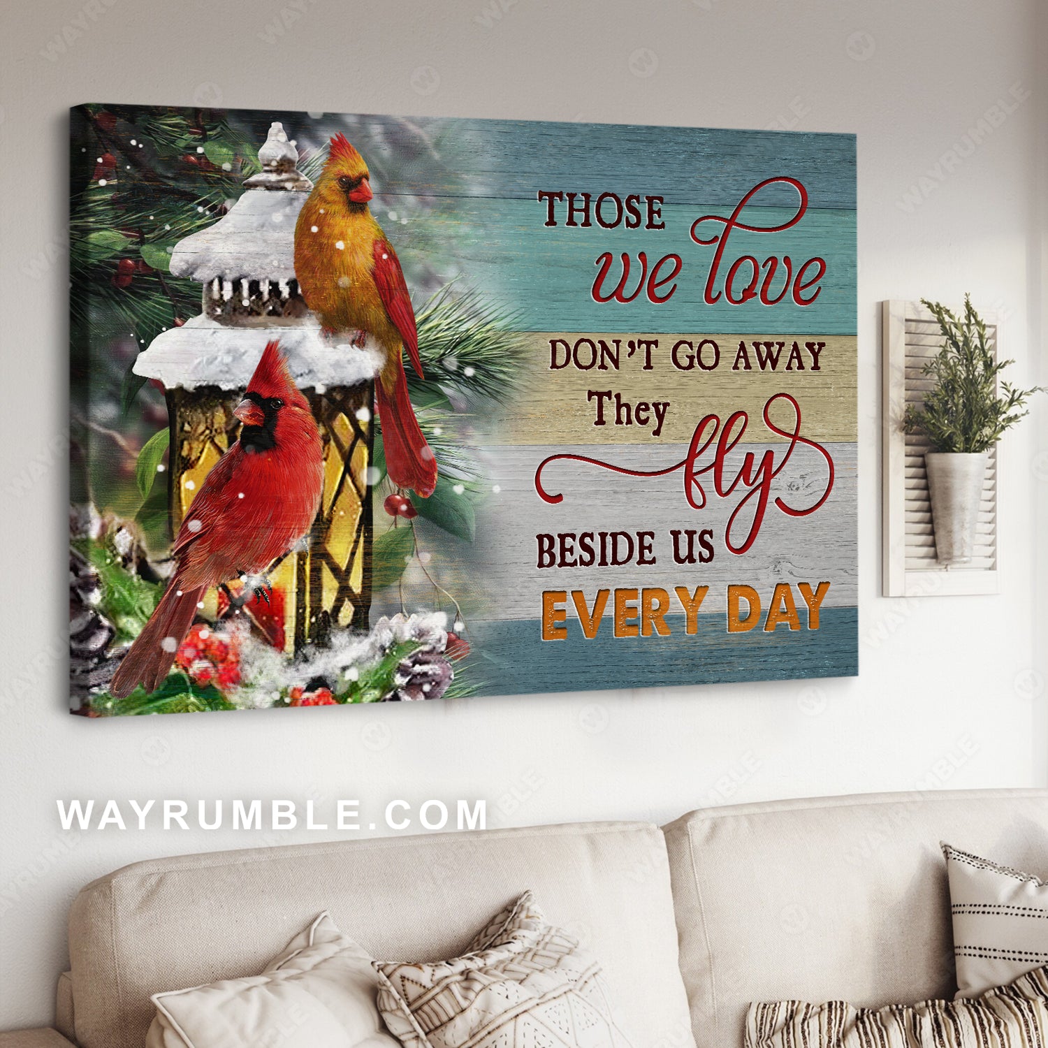 Colorful cardinal, Beautiful night, Vintage lantern, They fly beside us every day - Heaven Landscape Canvas Prints, Wall Art