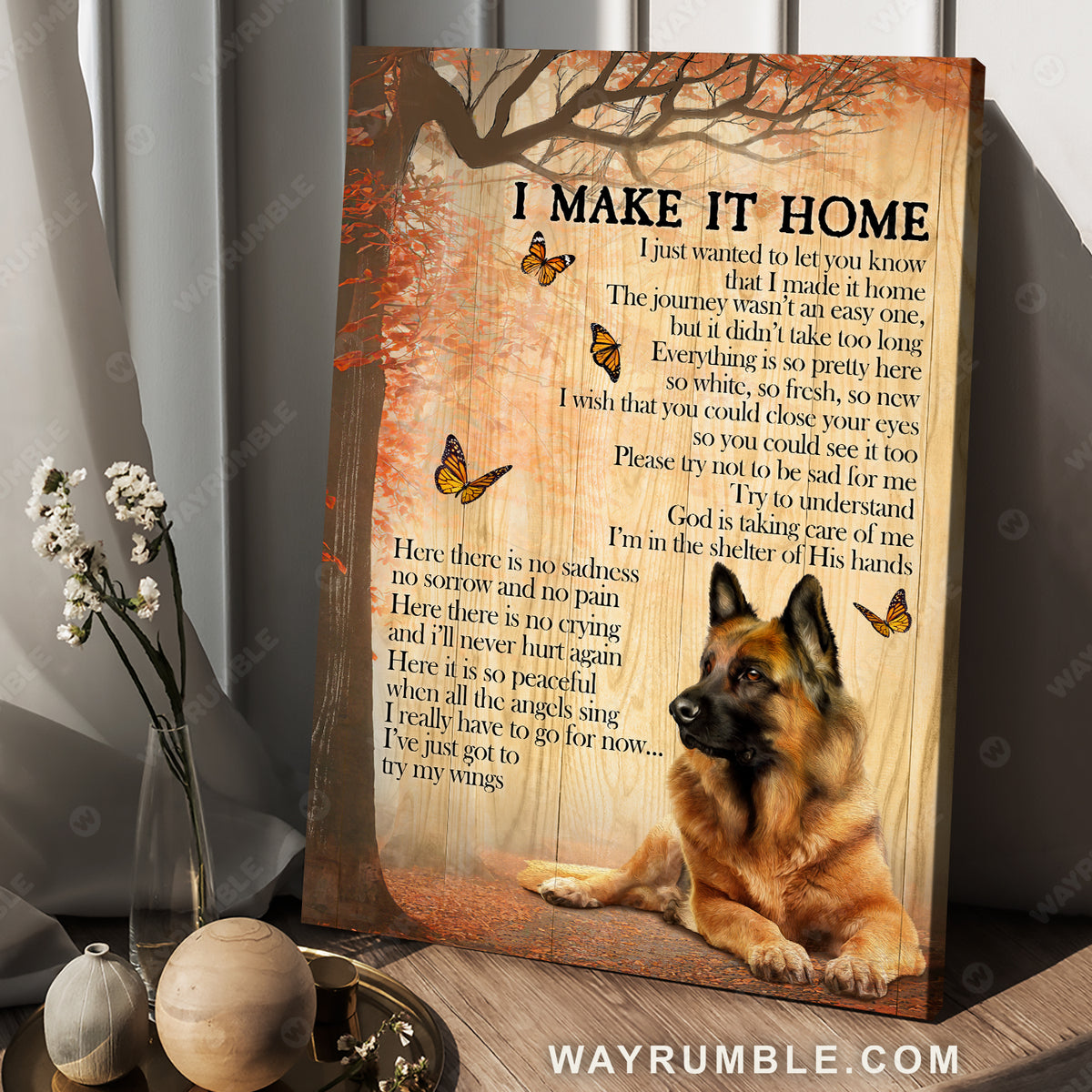 German Shepherd, Monarch butterfly, Autumn season, I make it home - Heaven Portrait Canvas Prints, Wall Art