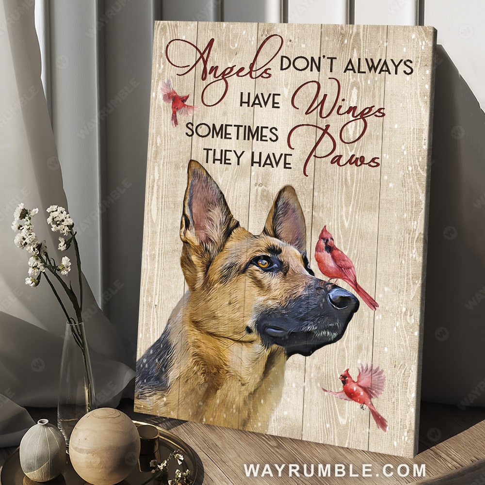 German Shepherd, Angel in heaven, Red cardinal, Angels don't always have wings - Heaven Portrait Canvas Prints, Wall Art