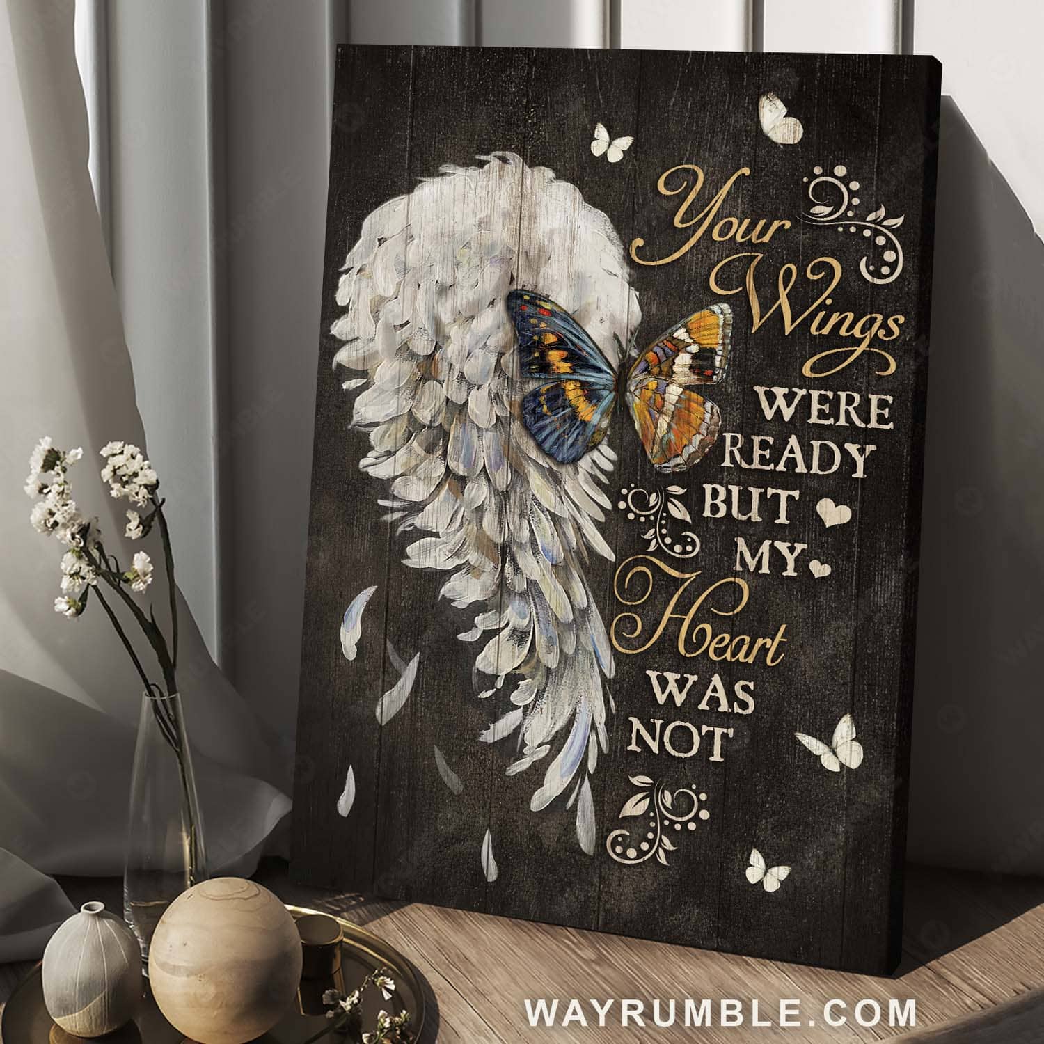 Abstract angel wings, Watercolor butterfly, Memorial gift, Your wings were ready - Heaven Portrait Canvas Prints, Home Decor Wall Art