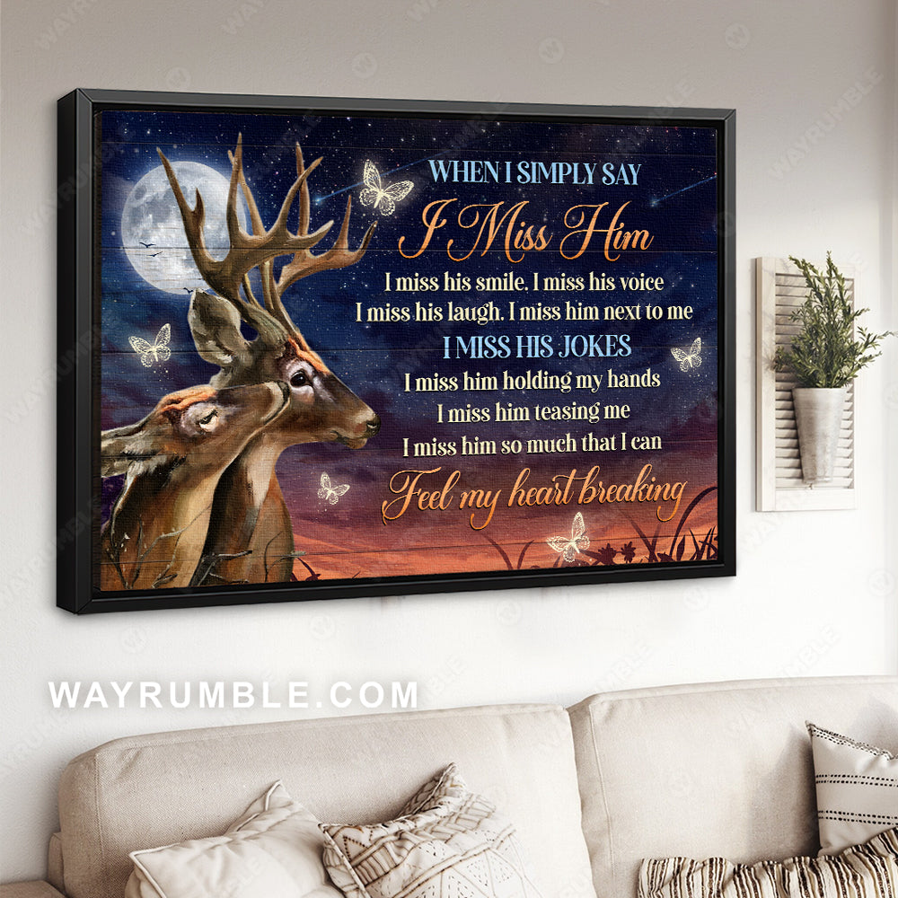 Beautiful deer, Galaxy sky, Full moon, When I simply say I miss him - Heaven Landscape Canvas Prints, Wall Art