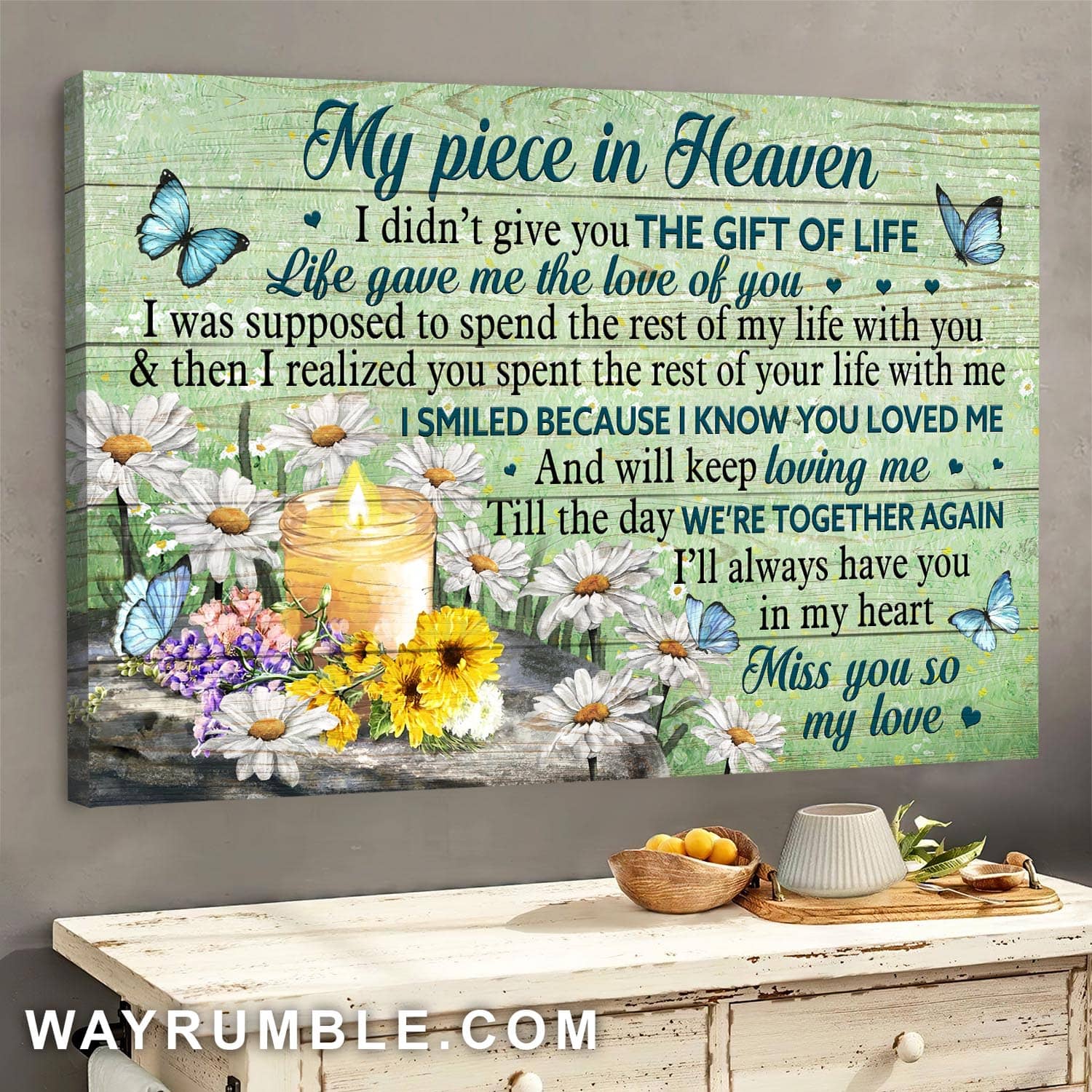 Daisy Flower, Candle, Butterfly, My piece in heaven, I'll always have you in my heart - Heaven Landscape Canvas Prints, Wall Art