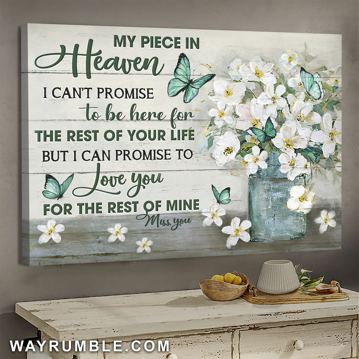 Flower vase, Butterfly, Love you for the rest of mine - Heaven Landscape Canvas Prints, Wall Art