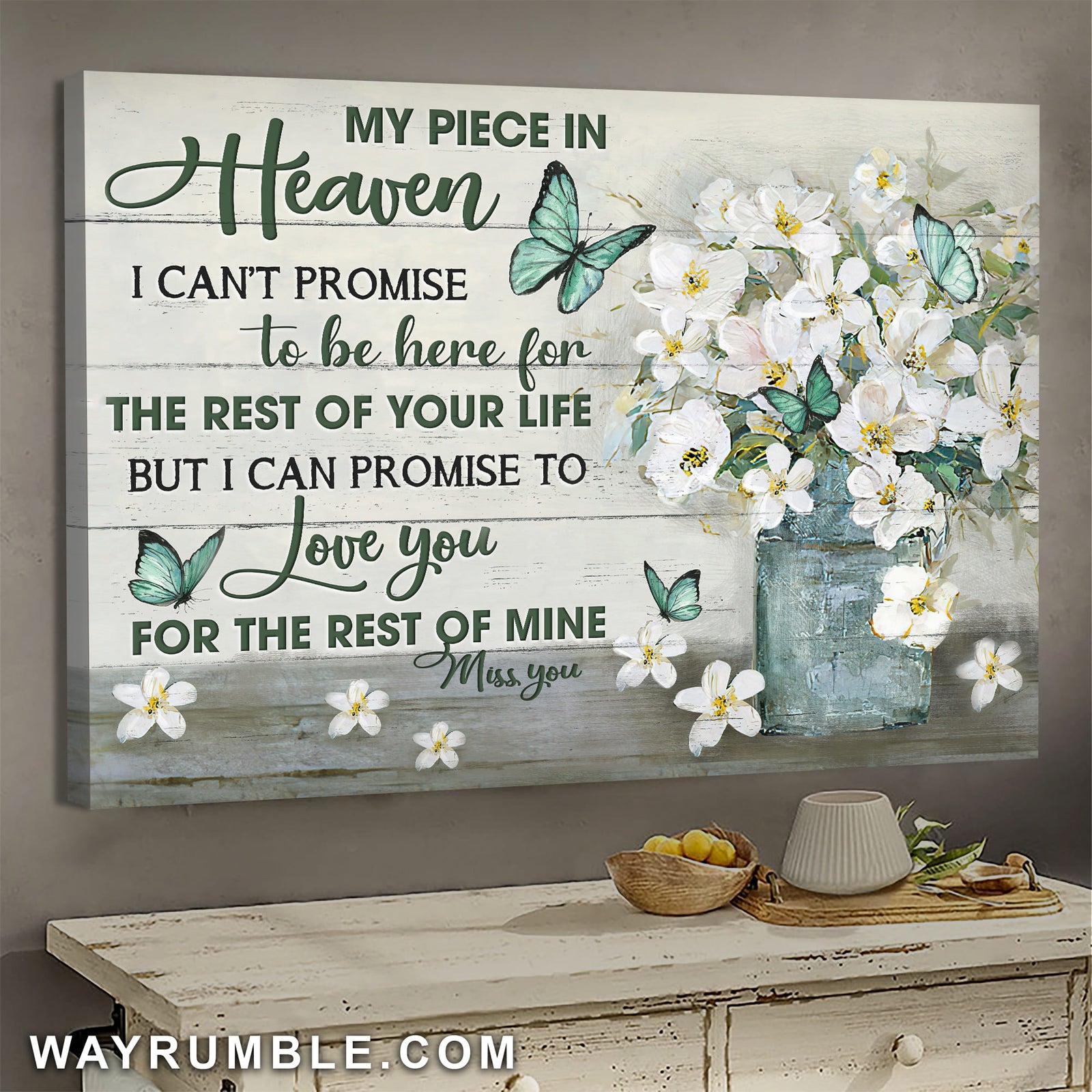Flower vase, Butterfly, Love you for the rest of mine - Heaven Landscape Canvas Prints, Wall Art