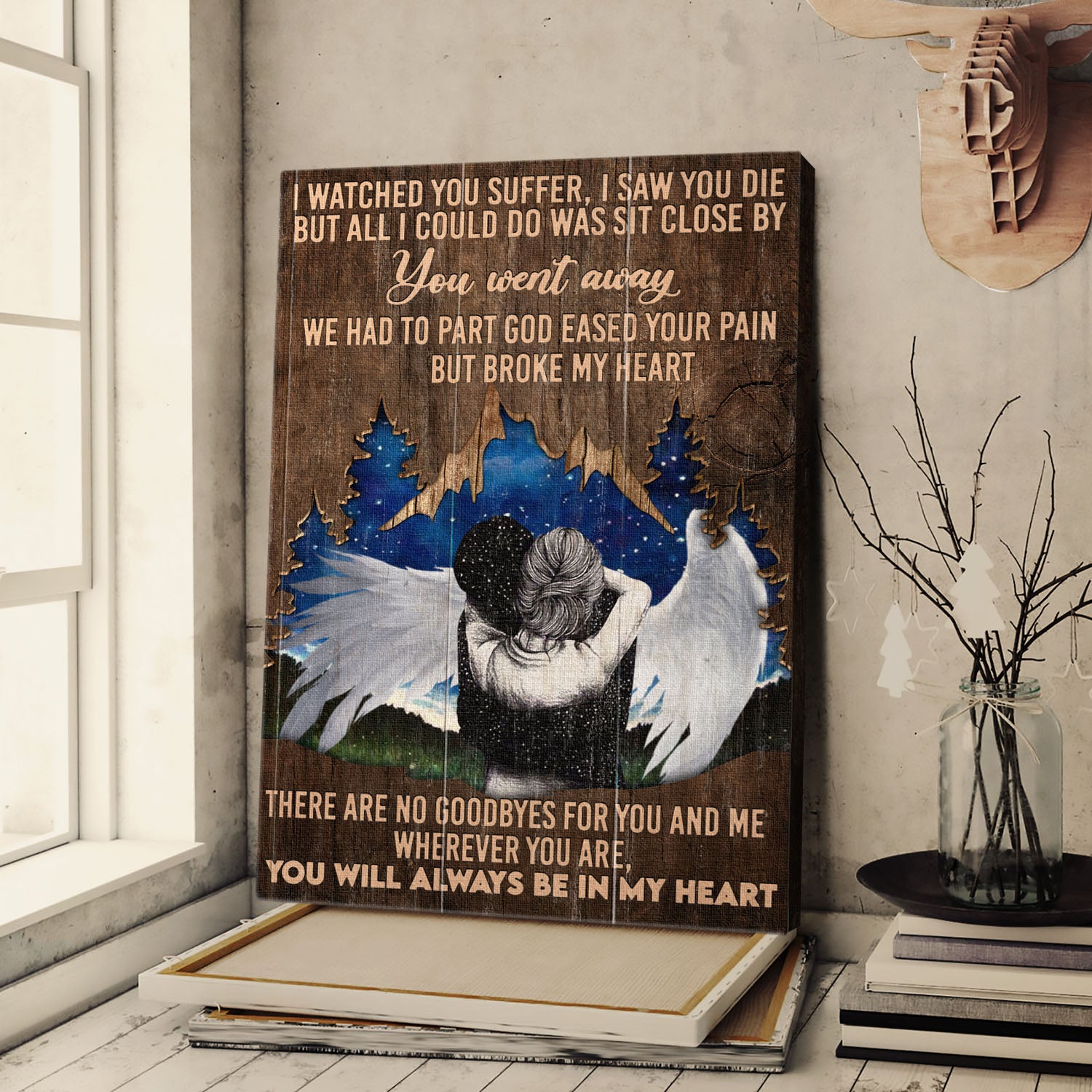 Angel, Star sky, Young Couple, You will always be in my heart - Heaven Portrait Canvas Prints, Wall Art