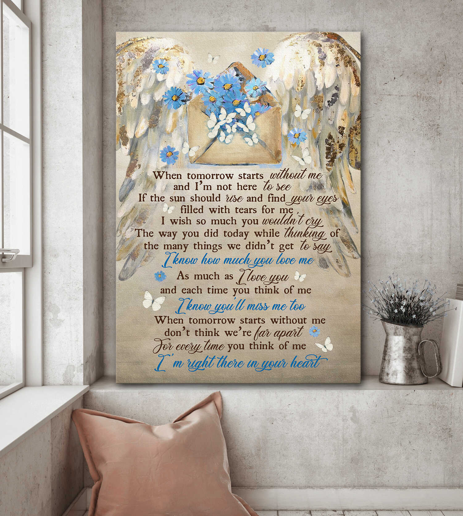 Heaven, Floral envelope - I'm right there in your heart Portrait Canvas Prints, Wall Art