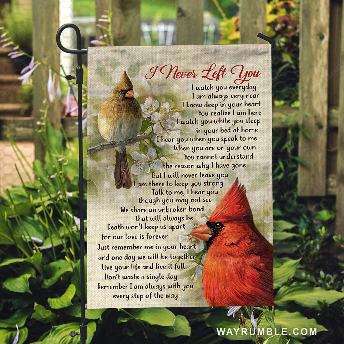 Beautiful cardinal, Spring forest, Jasmine flower, I never left you - Heaven Flag