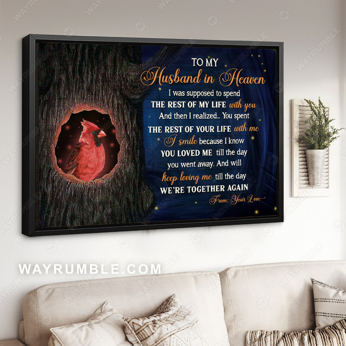 To my husband in Heaven, Keep loving me till we&#39;re together again  - Cardinal, Heaven Landscape Canvas Prints, Wall Art