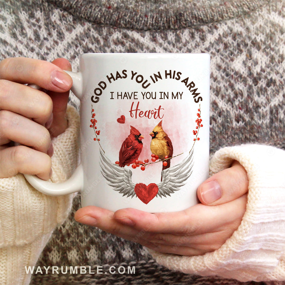 Cardinal couple, Angel wings, Unconditional love, God has you in his arms - Heaven White Mug