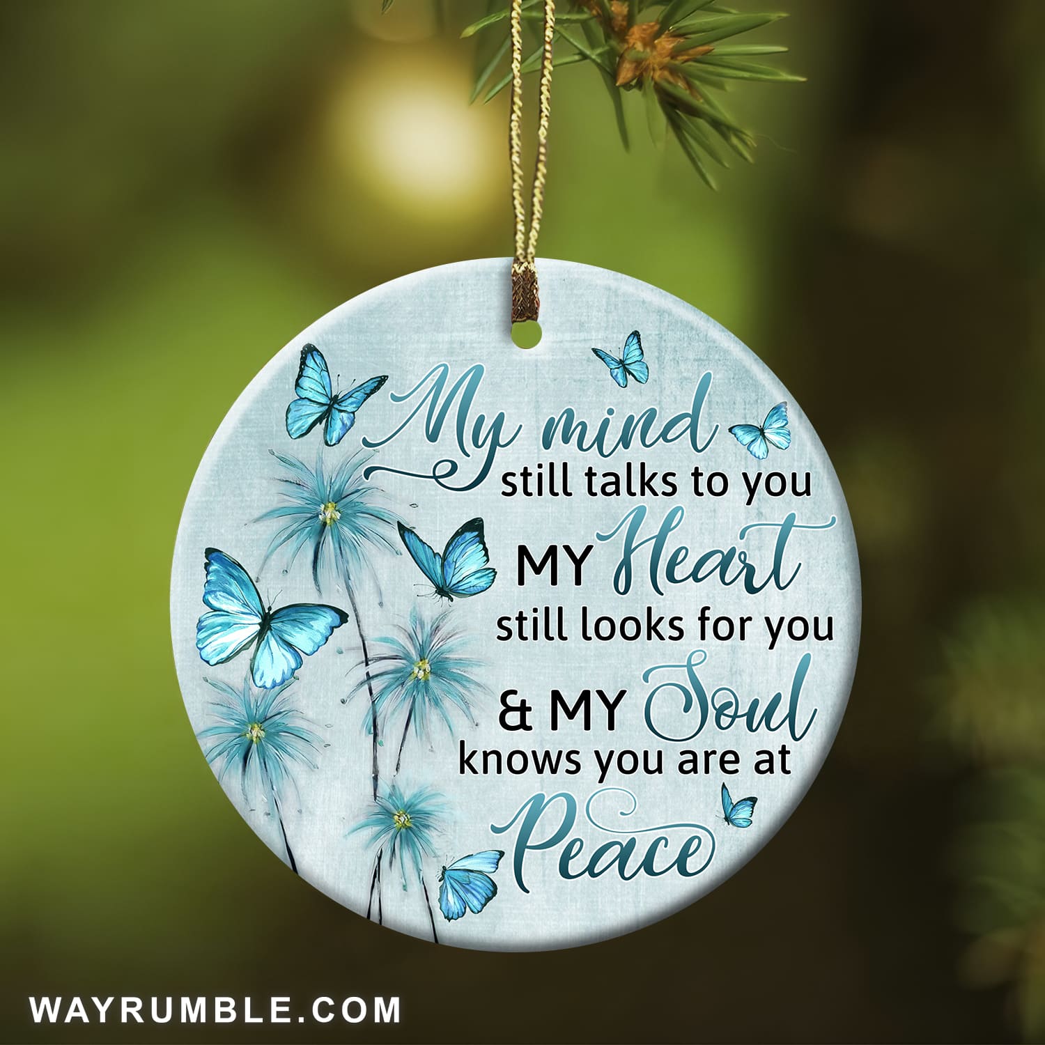 Blue butterfly, Baby flower painting, My heart still looks for you - Heaven Circle Ceramic Ornament