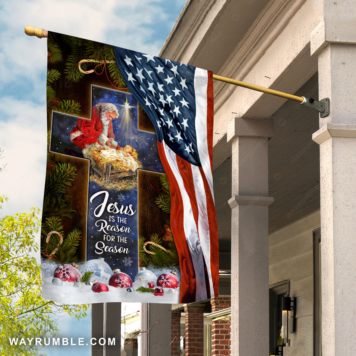 Santa Clause, Birth of Jesus, Lovely bauble, Jesus is the reason for the season - Jesus Flag
