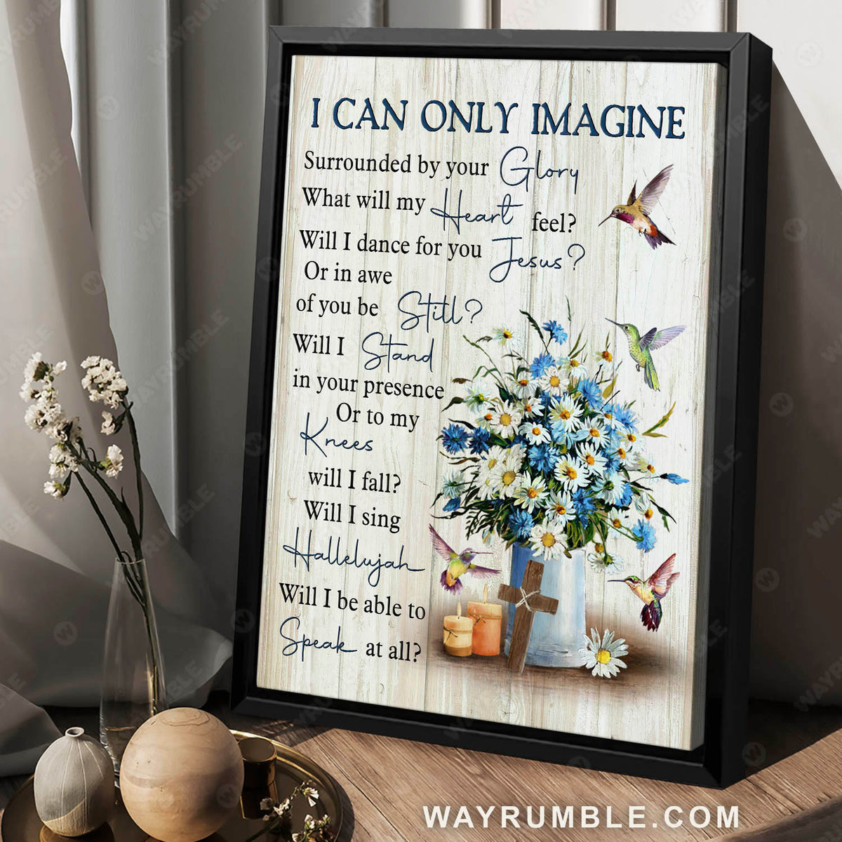 Daisy flower, hummingbird painting, I can only imagine - Jesus Portrait Canvas Prints, Wall Art