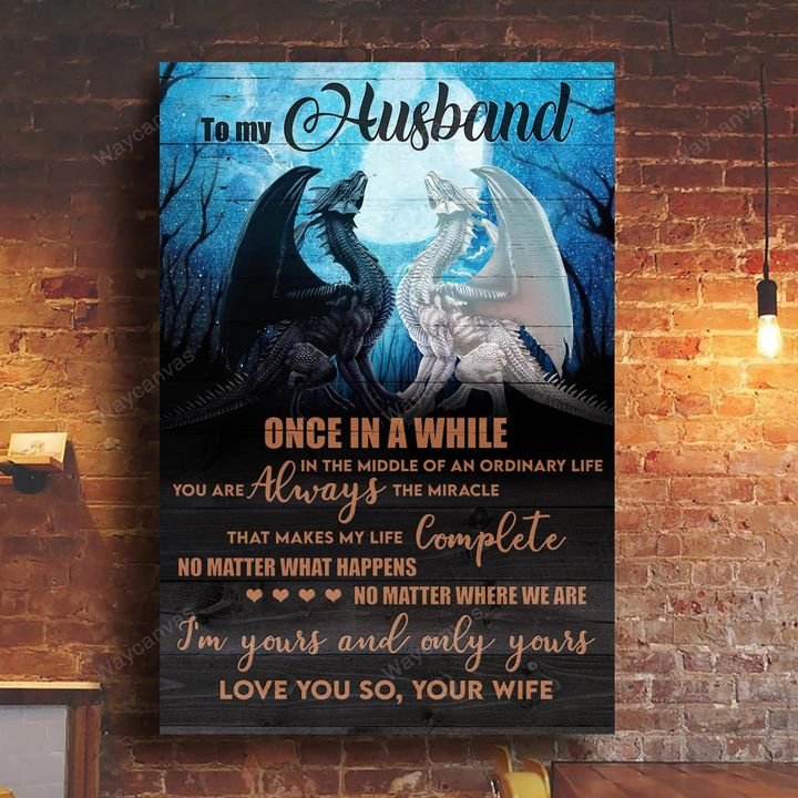 To my husband, Western dragon, Blue night, I'm yours and only yours - Couple Portrait Canvas Prints, Wall Art
