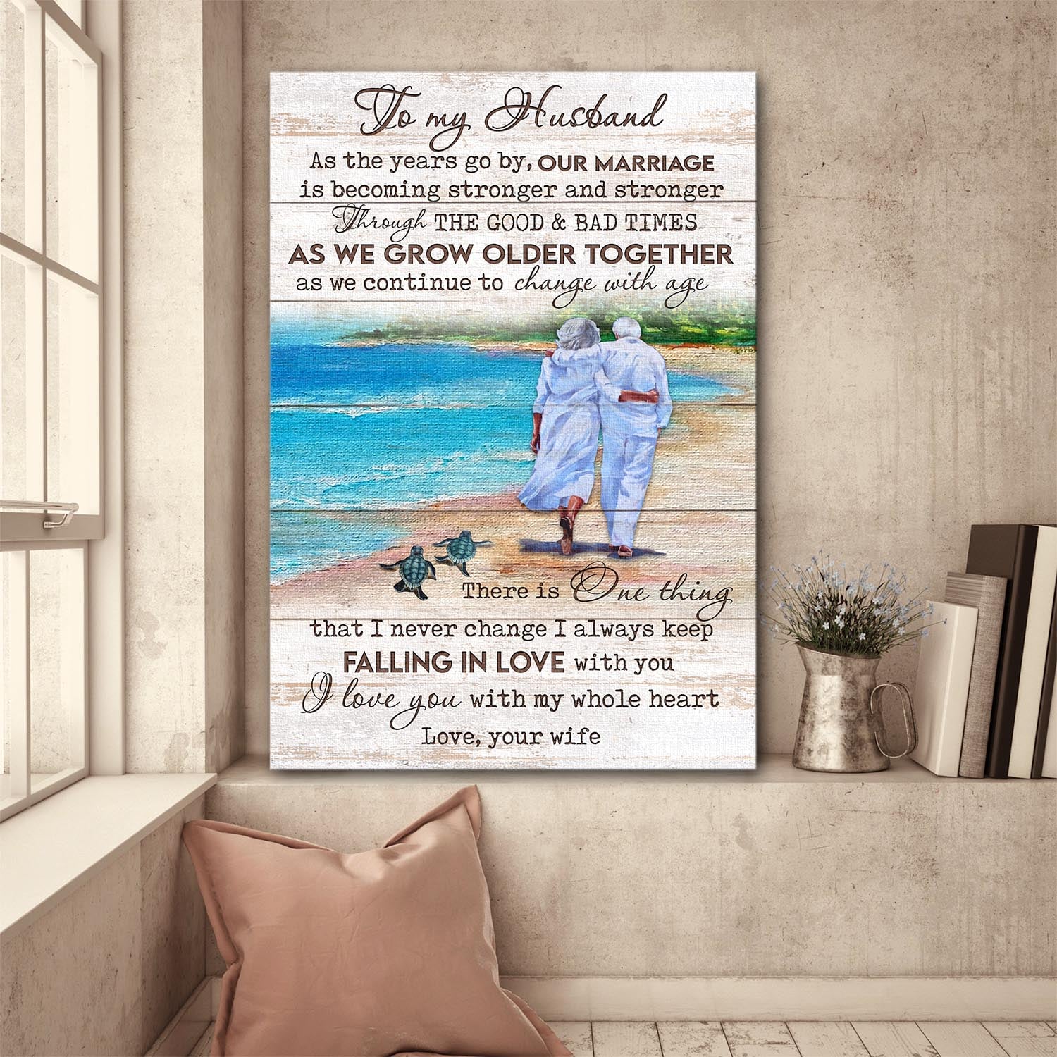 To my husband, Couple walking, Turtle painting, As we grow older together - Couple Portrait Canvas Prints, Wall Art