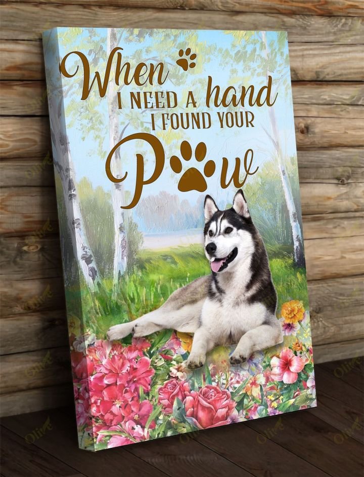 Siberian Husky, Best friends, Flowers, I found your paw - Dog Portrait Canvas Prints, Wall Art