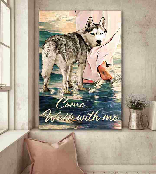 Siberian Husky Come walk with me Jesus Dog Portrait Canvas