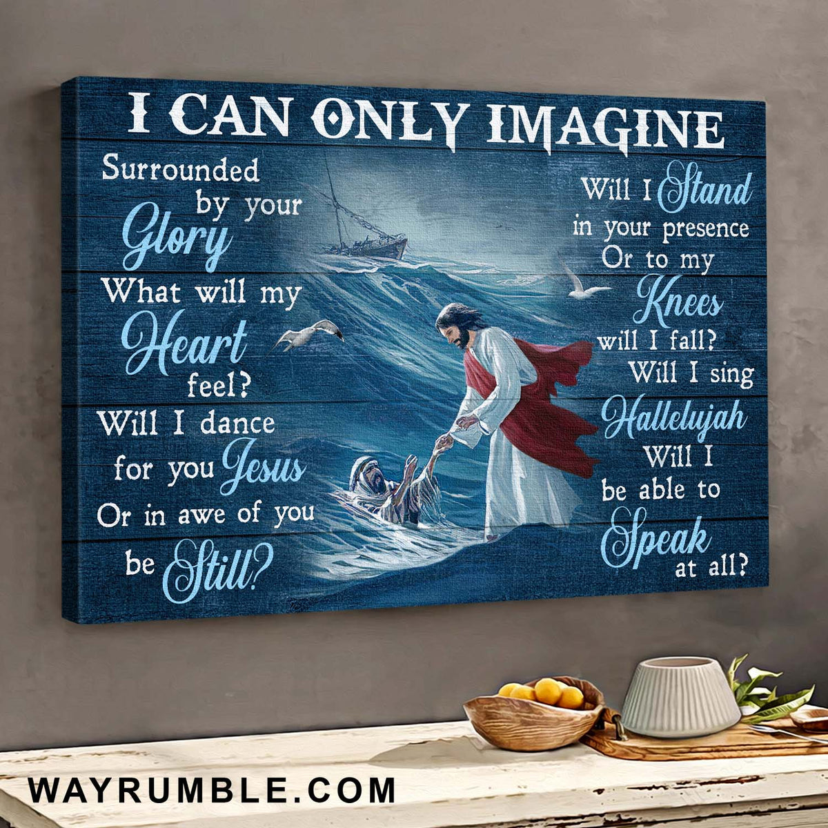Meeting Jesus, Storm ocean, Save the man, I can only imagine - Jesus Landscape Canvas Prints, Wall Art