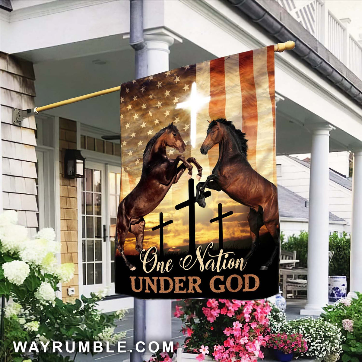 One nation under God - Jesus, Horse, American Flag
