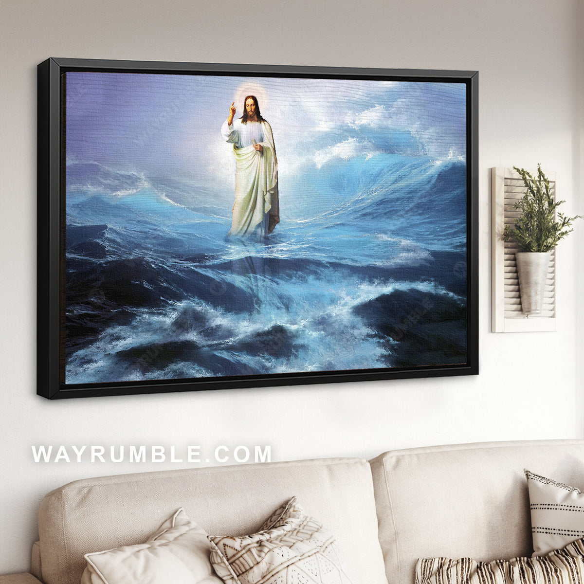 Blue ocean, Jesus painting, Christ the redeemer, Jesus walking on water - Jesus Landscape Canvas Prints, Christian Wall Art