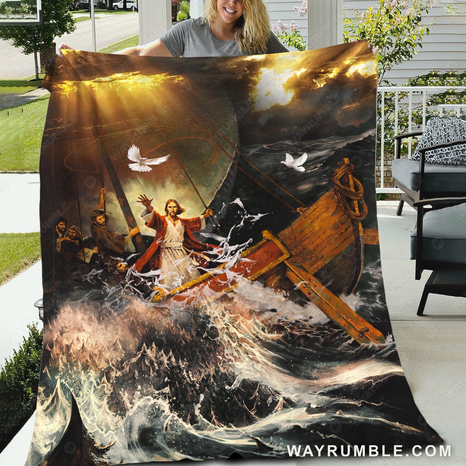 Beautiful Jesus drawing, Stunning ocean, Dove symbol, Walking with Jesus - Jesus Blanket