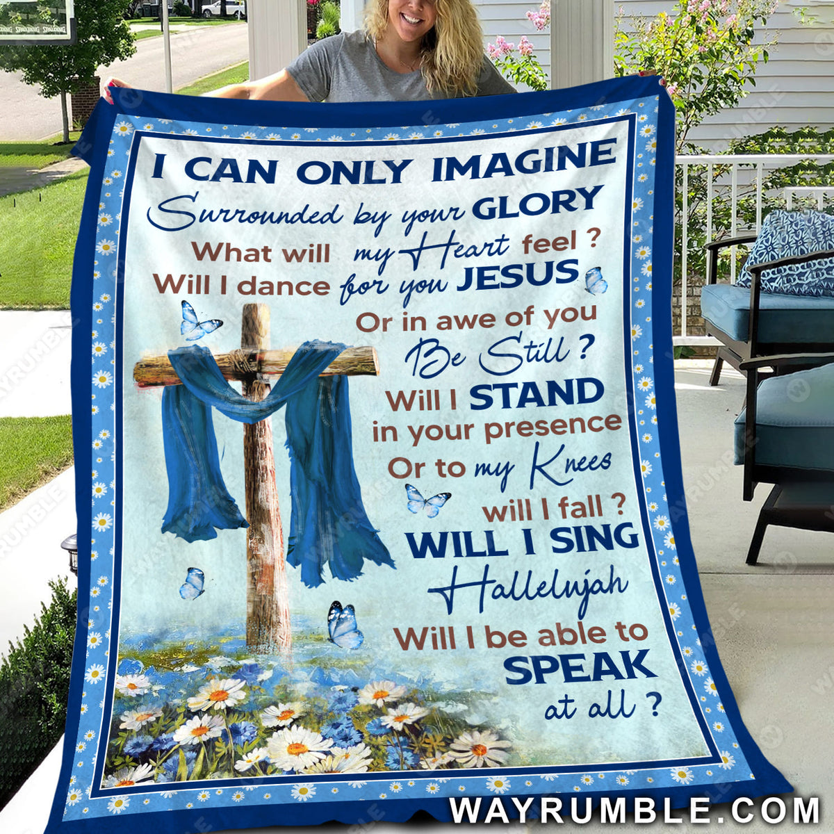 Old rugged cross, Blue butterfly, Daisy flowers, I can only imagine - Jesus Blanket