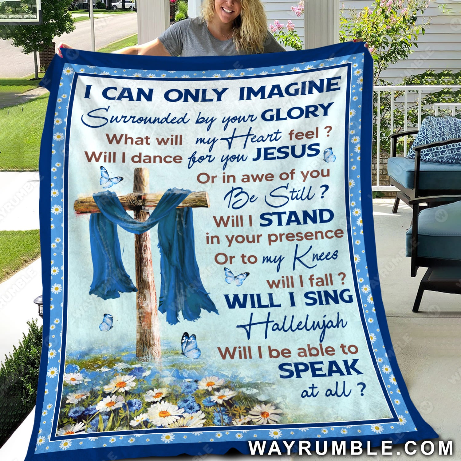 Old rugged cross, Blue butterfly, Daisy flowers, I can only imagine - Jesus Blanket