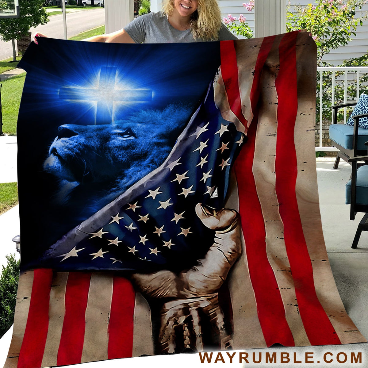 Jesus - US Flag, the lion and the cross - Blanket