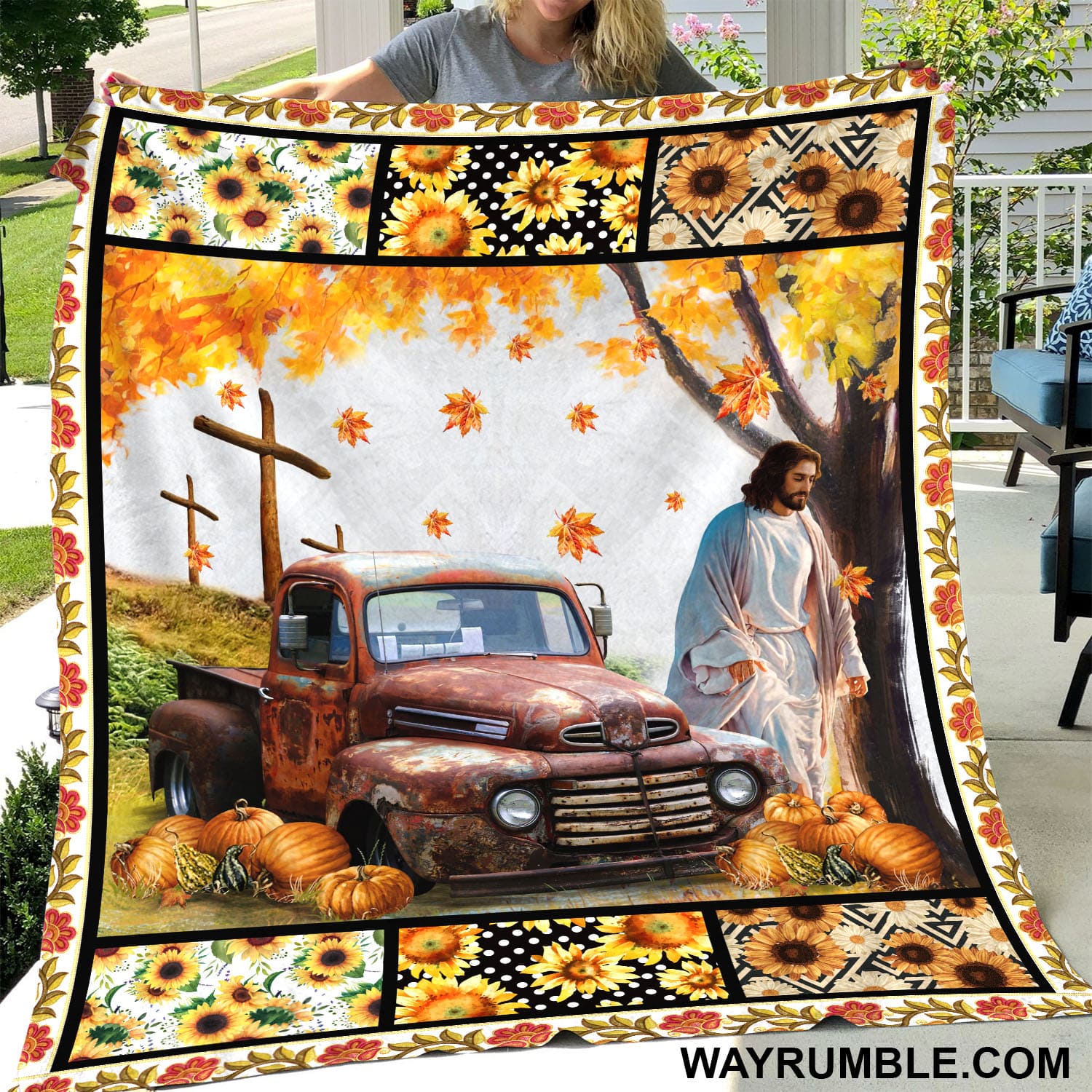 Jesus - Amazing red car and pumpkins Blanket