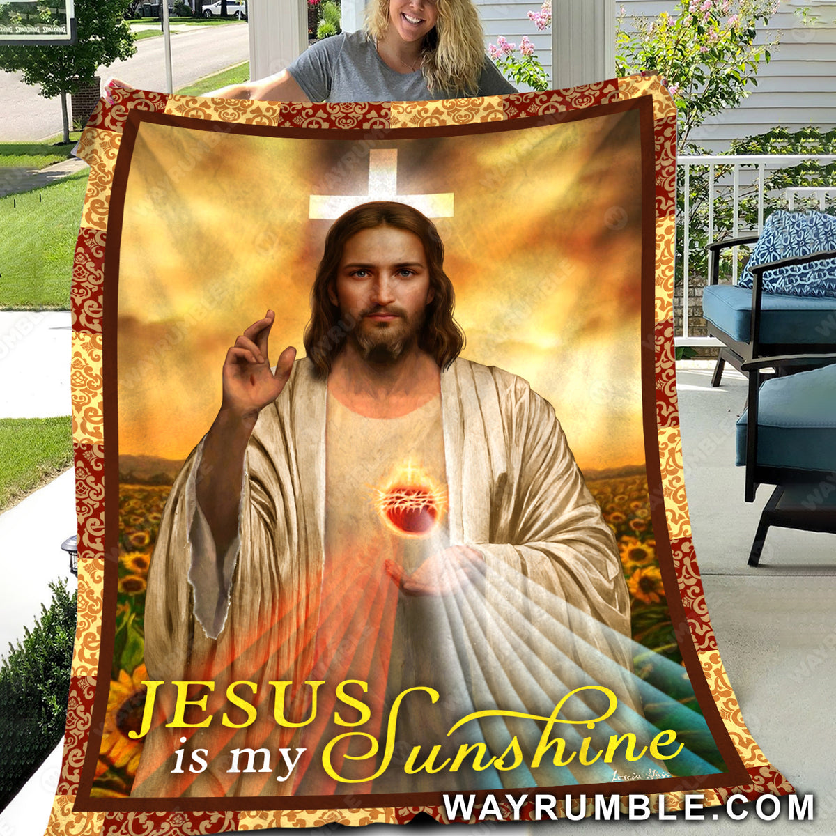 The sacred heart, Sunrise paiting, Sunflower field, Jesus is my Sunshine - Jesus Blanket
