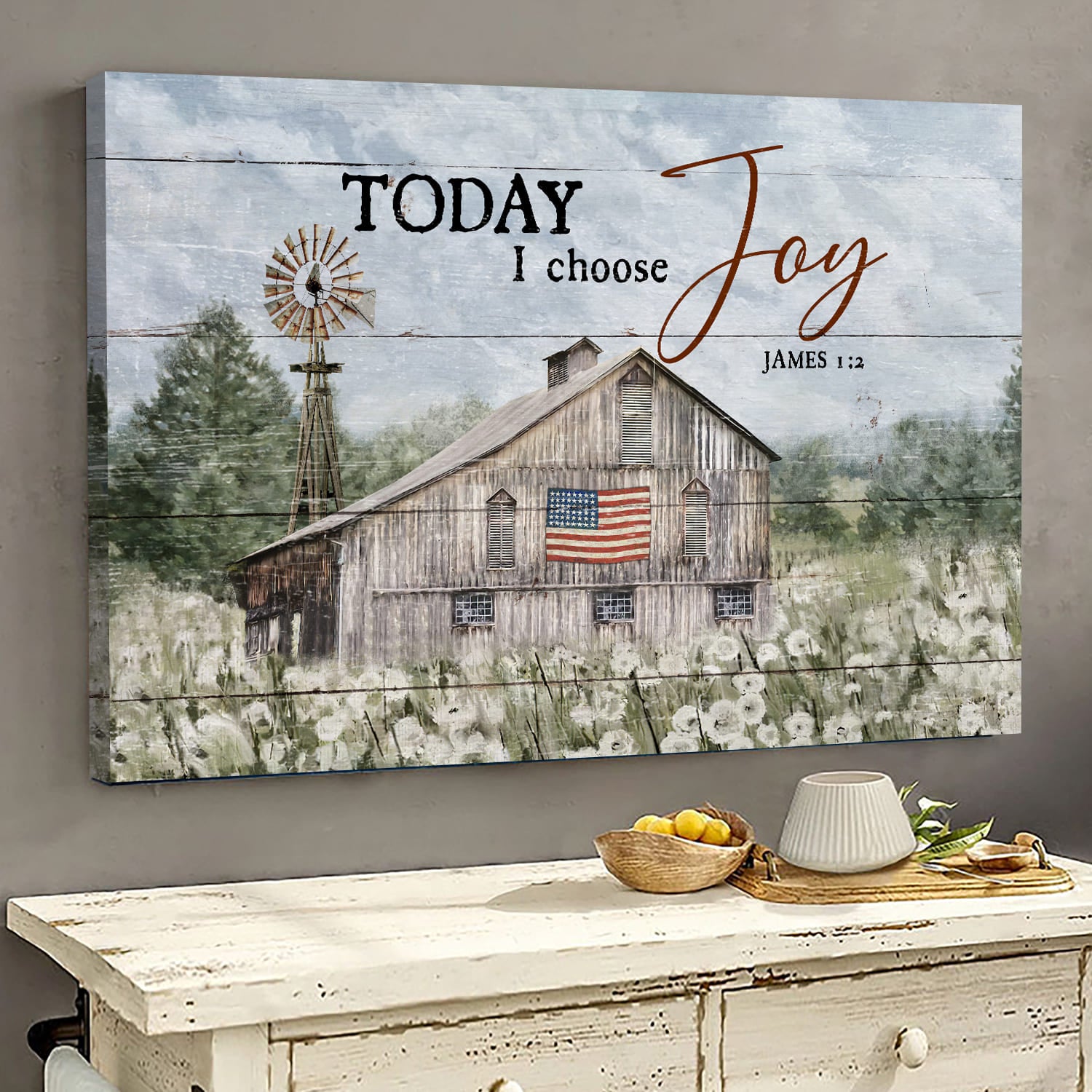 Old Barn Painting, Dandelion field, America Flag, Today I choose joy - Jesus Landscape Canvas Prints, Wall Art