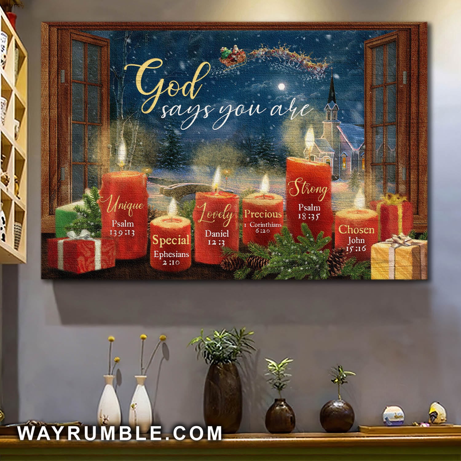 Christmas night, Candle, Santa Claus, God says you are - Jesus Landscape Canvas Prints, Wall Art