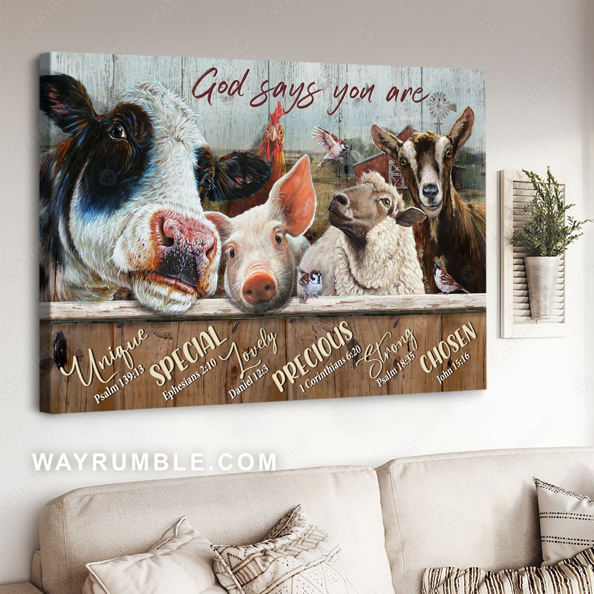 Amazing dairy cow, Animal drawing, Rooster, God says you are unique - Jesus Landscape Canvas Prints, Christian Wall Art