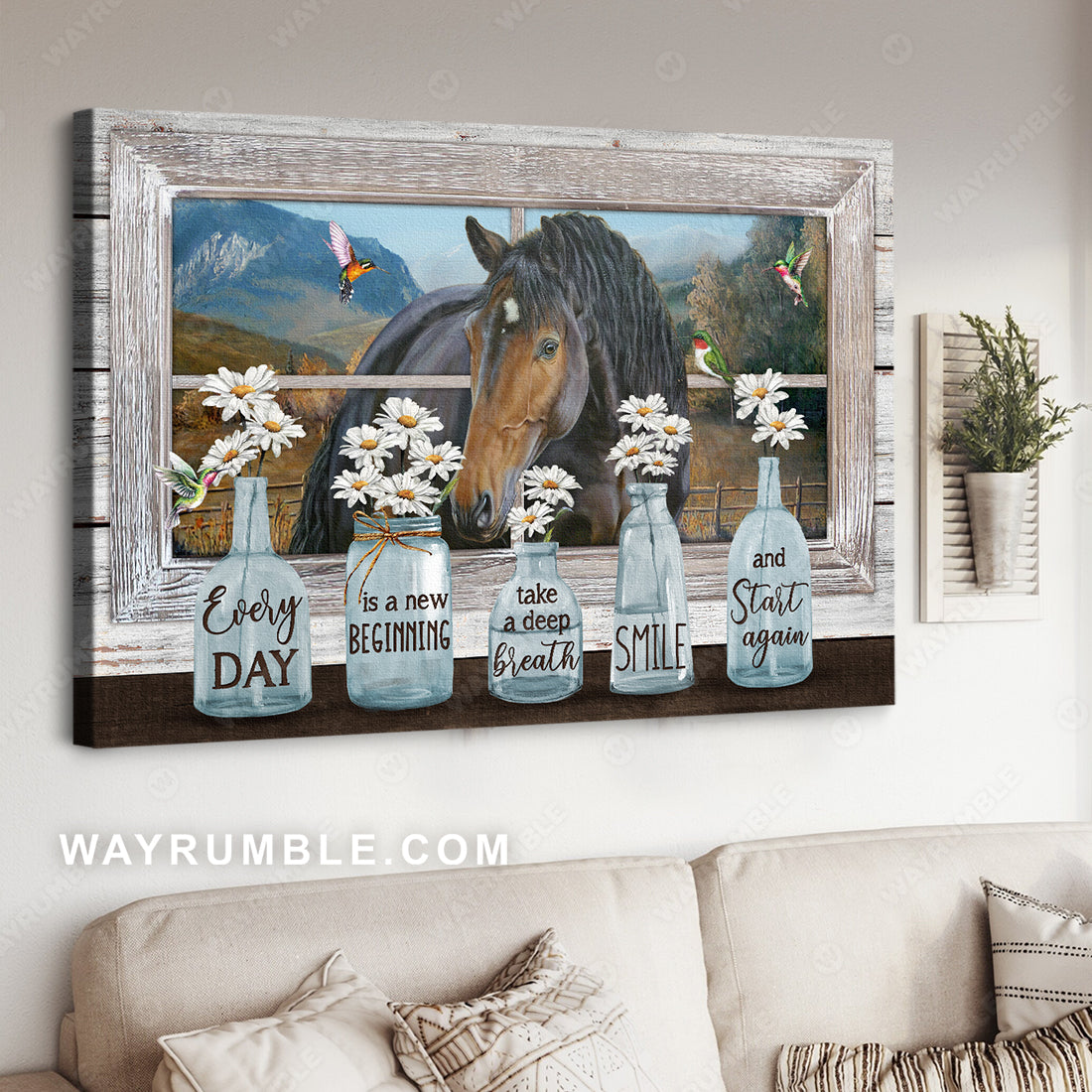 Baby daisy vase, Quarter horse, Hummingbird, Every day is a new beginning - Jesus Landscape Canvas Prints, Christian Wall Art