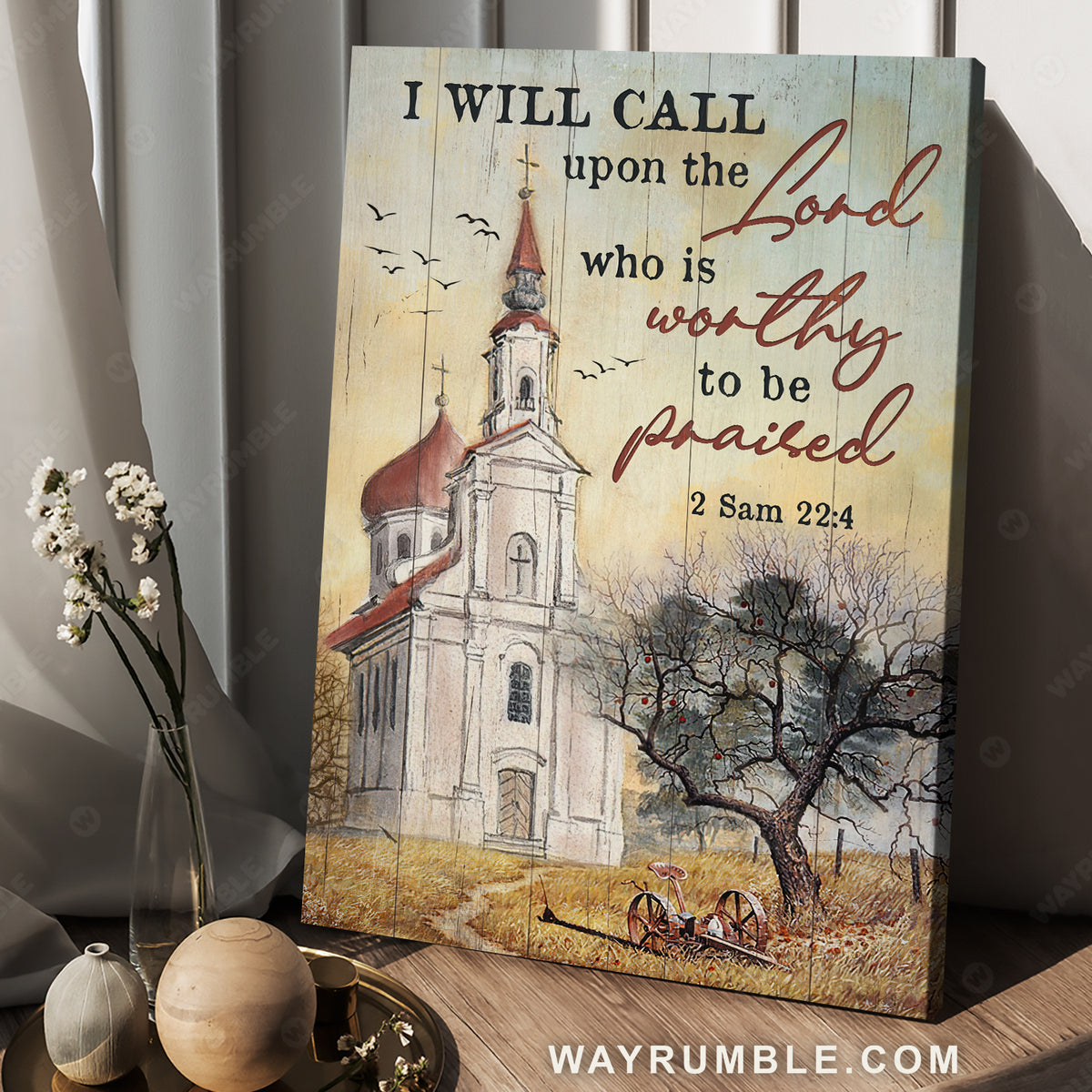 Antique church, Peace painting, I will call upon the Lord - Jesus Portrait Canvas Prints, Christian Wall Art
