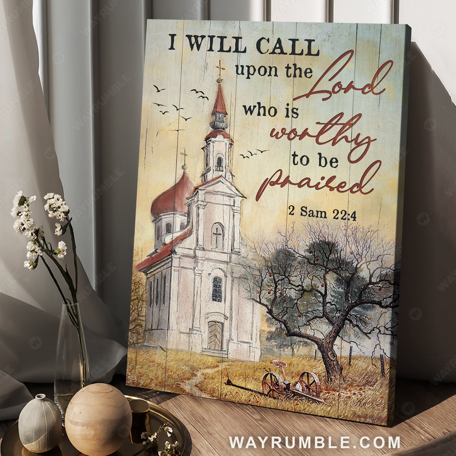 Antique church, Peace painting, I will call upon the Lord - Jesus Portrait Canvas Prints, Christian Wall Art