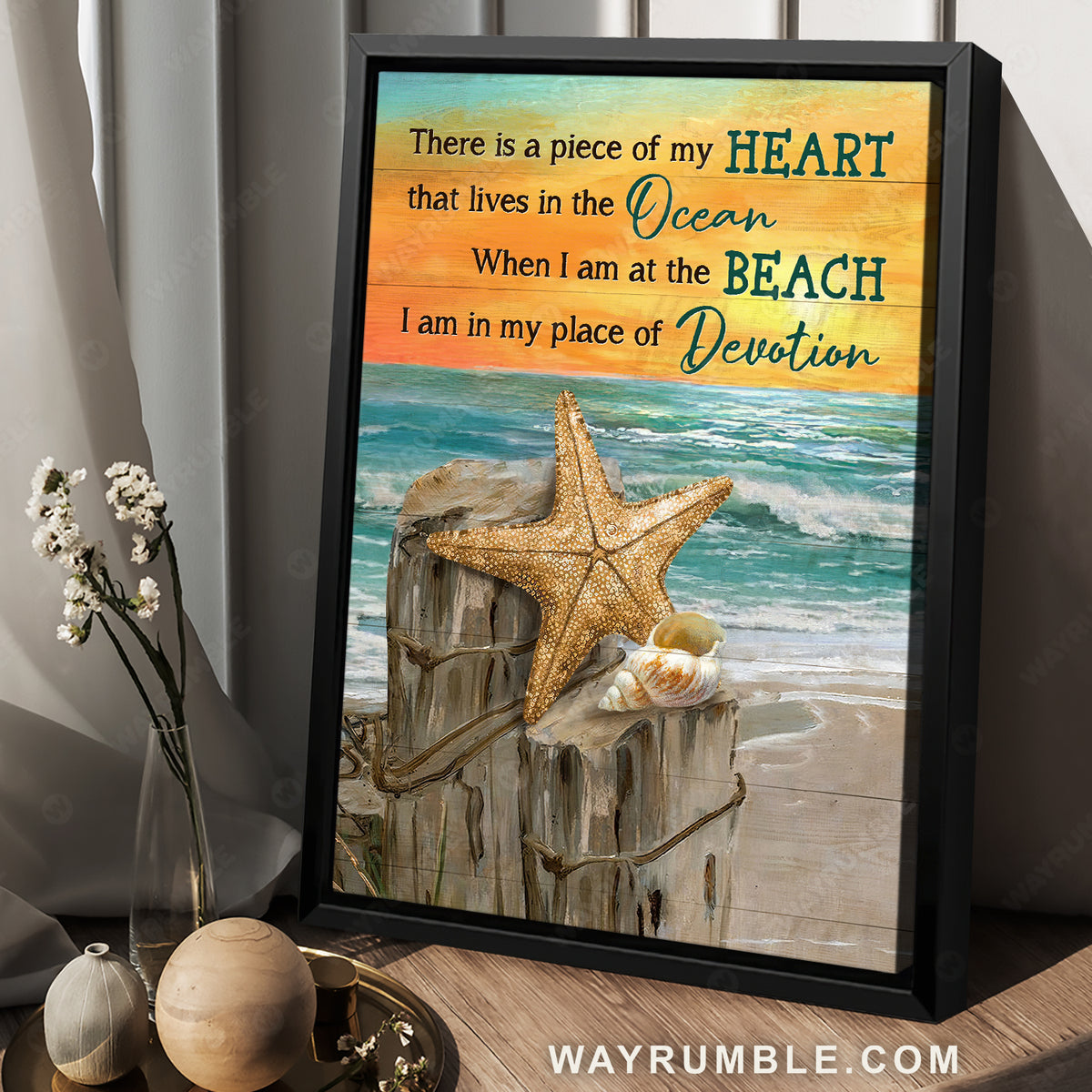 Amazing starfish, Blue ocean, Orange sunset, There is a piece of my heart - Jesus Portrait Canvas Prints, Christian Wall Art