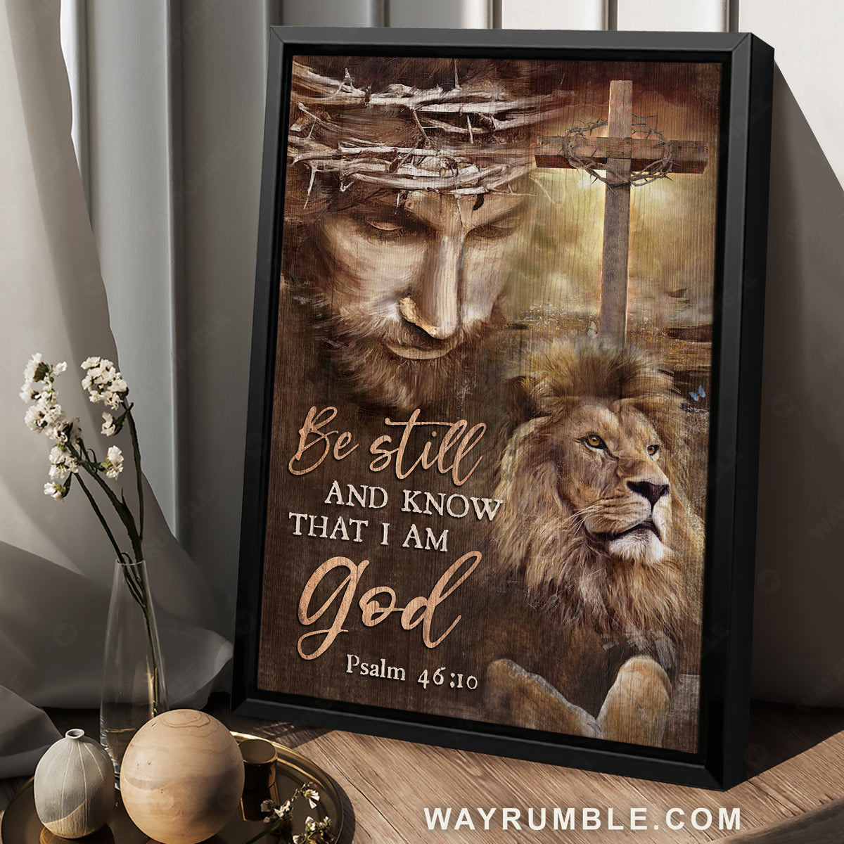 The face of Jesus, Lion drawing, Cross, Be still and know that I am God - Jesus Portrait Canvas Prints, Christian Wall Art