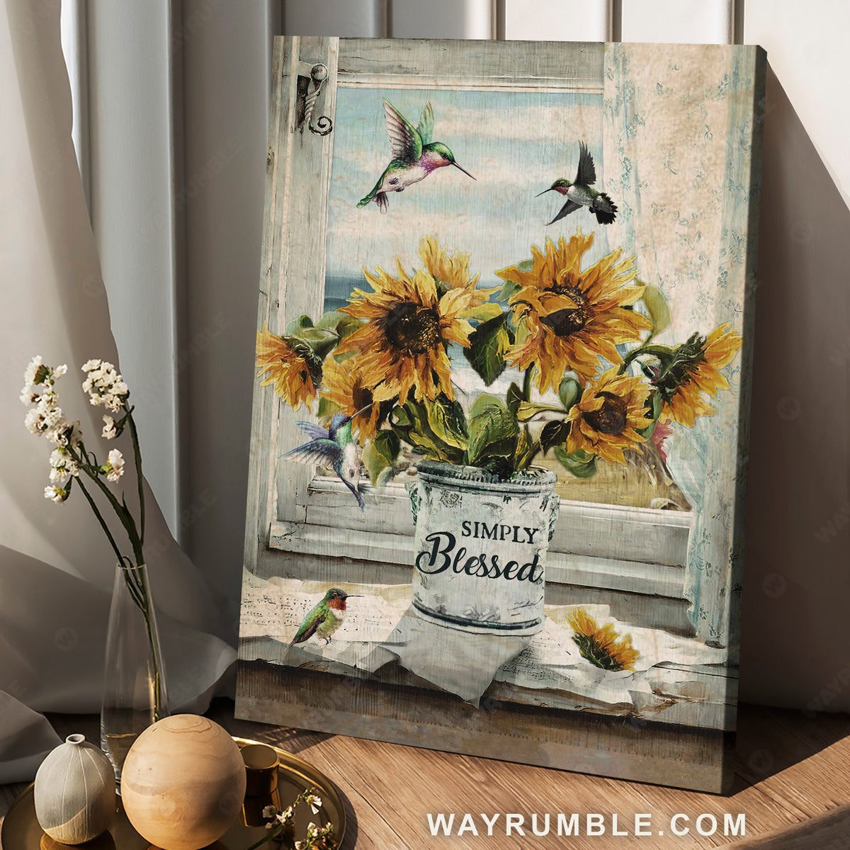 Beautiful sunflower drawing, Hummingbird painting, Simply blessed - Jesus Portrait Canvas Prints, Christian Wall Art