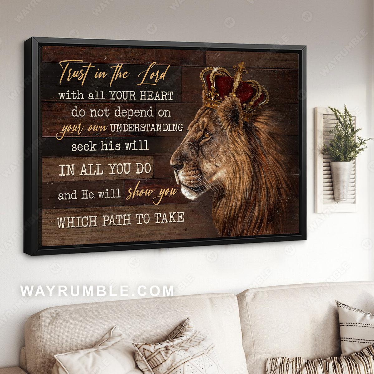 Amazing lion, Luxury crown, Trust in the Lord with all your heart - Jesus Landscape Canvas Prints, Home Decor Wall Art