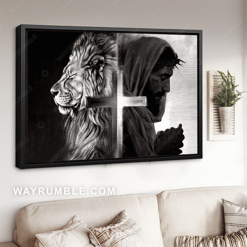 Black and white painting, Lion of Judah, Pray for healing - Jesus Landscape Canvas Prints, Christian Wall Art