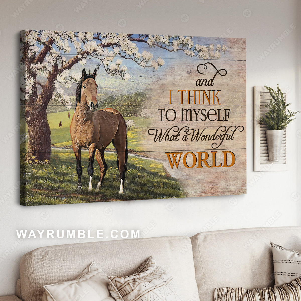White flower, Spring drawing, Horse painting, What a wonderful world - Jesus Landscape Canvas Prints, Christian Wall Art