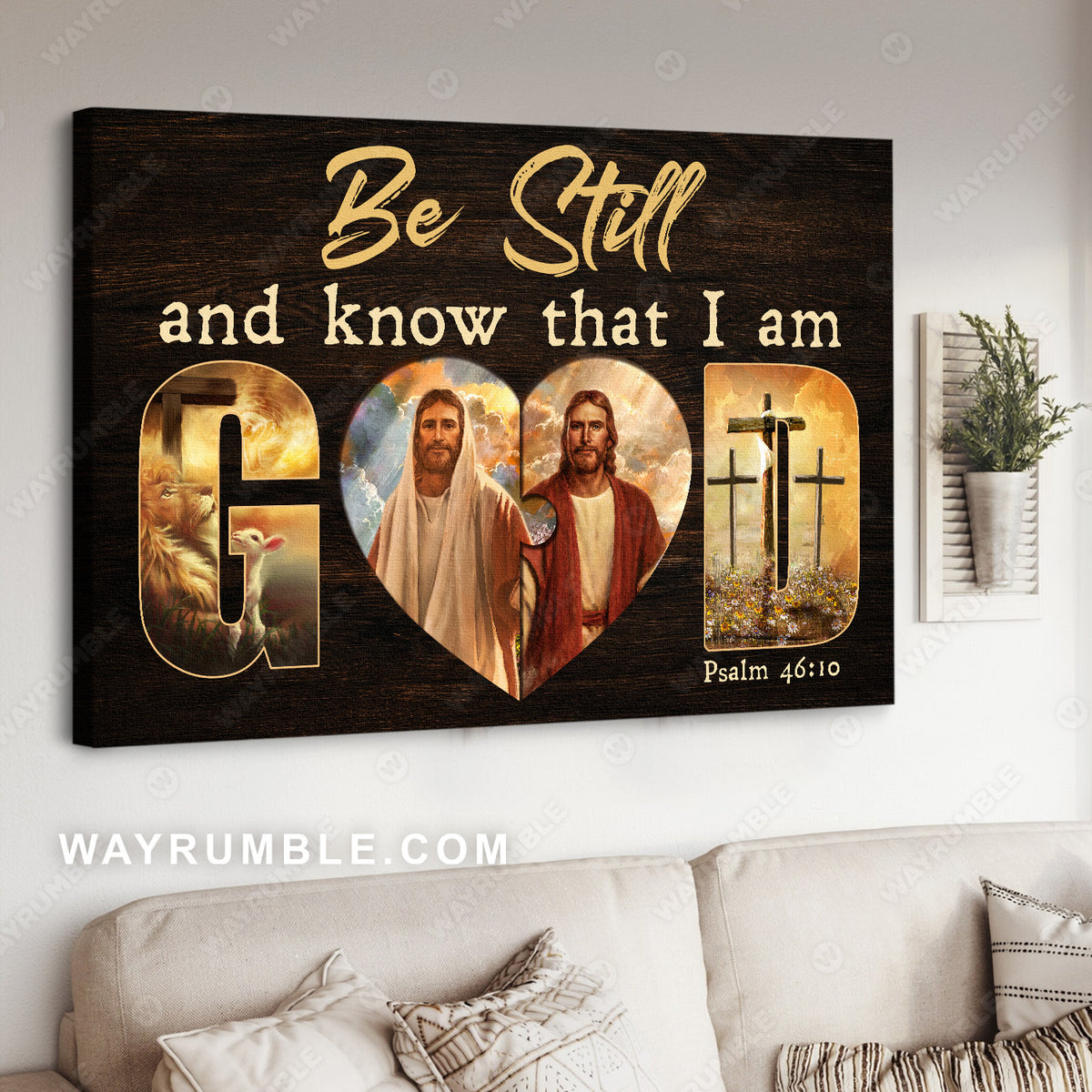The face of Jesus, Heart shape, Cross, Be still and know that I am God - Jesus Landscape Canvas Prints, Christian Wall Art
