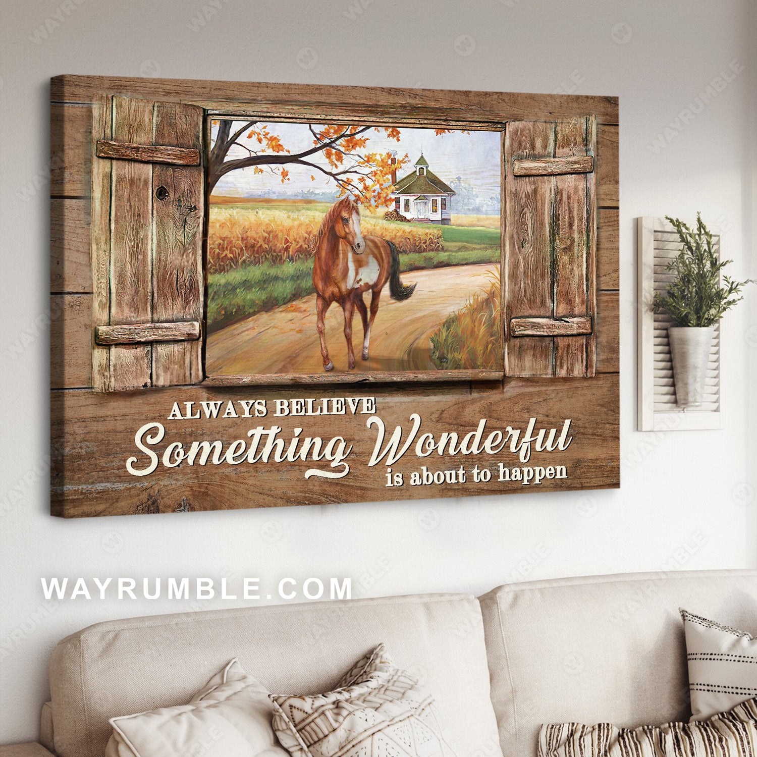 Wild horse drawing, Pretty rice field, Always believe something wonderful - Jesus Landscape Canvas Prints, Christian Wall Art