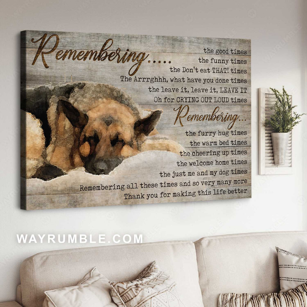 German Shepherd drawing, Sleeping dog, Remembering - Jesus Landscape Canvas Prints, Christian Wall Art