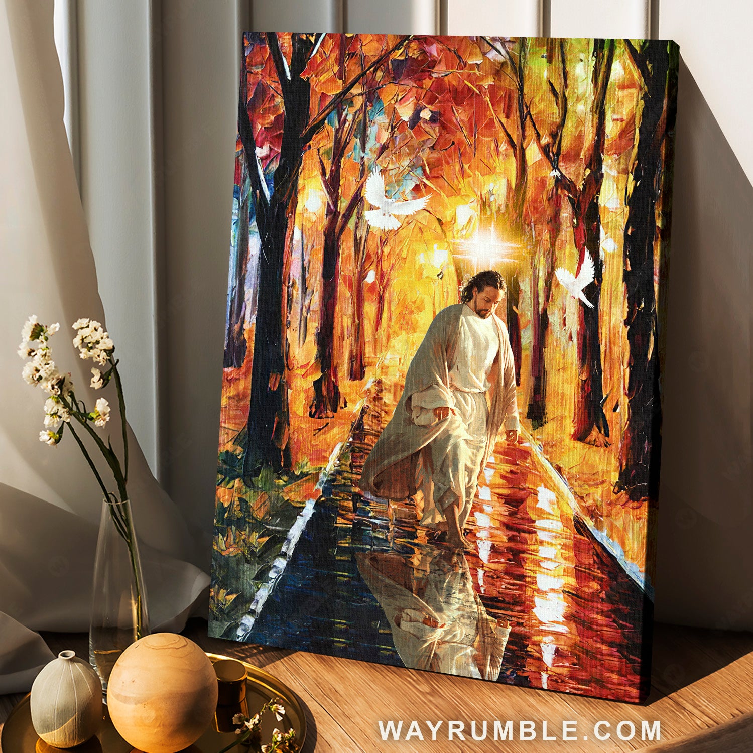 Magic forest, Watercolor painting, Beautiful dove, Walking with Jesus - Jesus Portrait Canvas Prints, Christian Wall Art