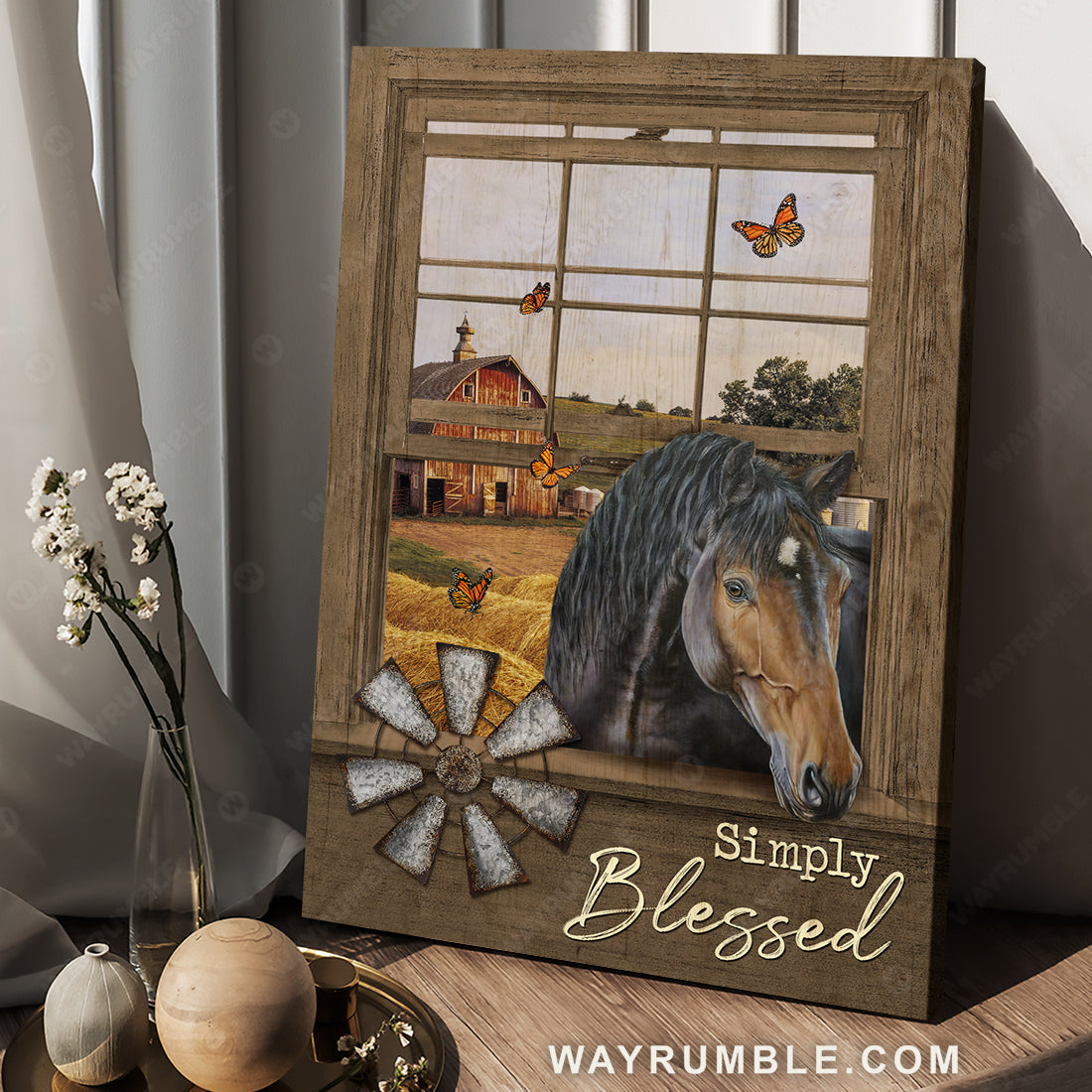 Black horse, Peace farm, Windmill, Simply blessed - Jesus Portrait Canvas Prints, Christian Wall Art