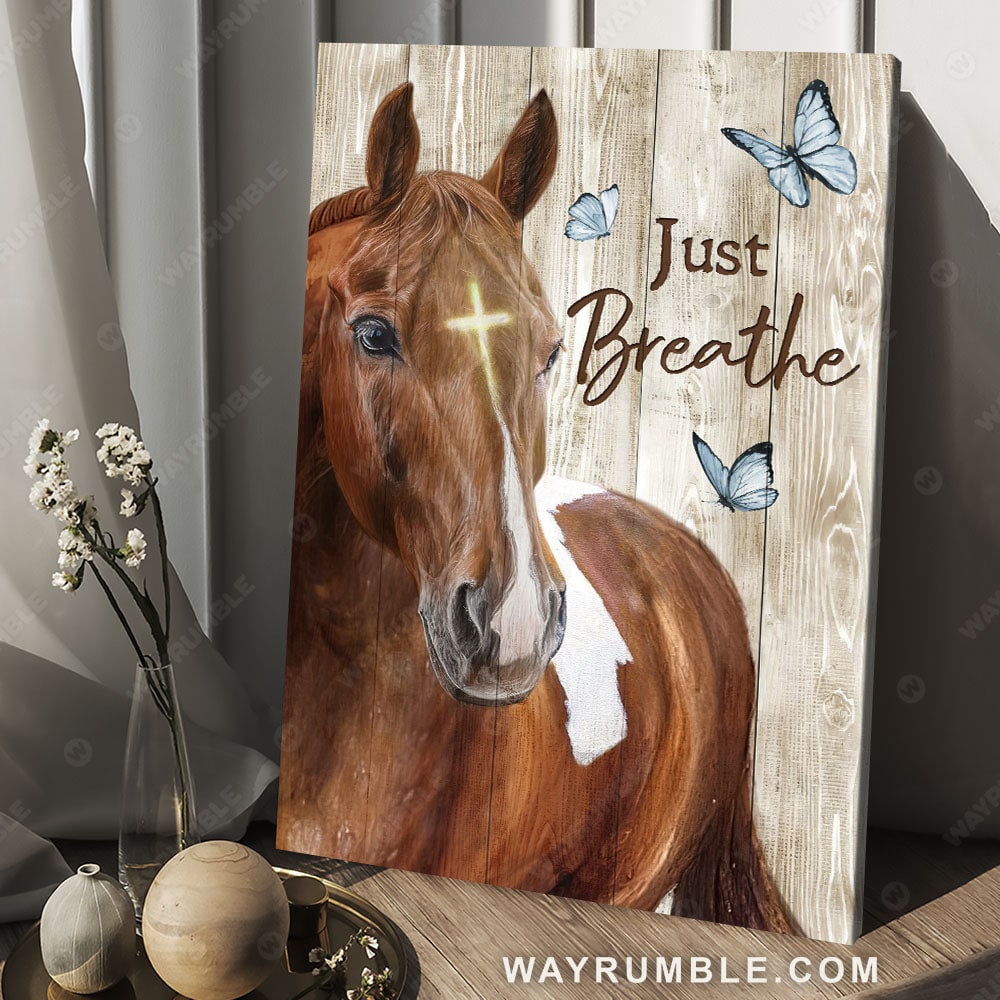 Face of horse, Jesus drawing, Light blue butterfly, Just breathe - Jesus Portrait Canvas Prints, Christian Wall Art